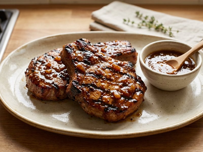 Grilled BBQ Kasseler Pork Chops with Apple-Mustard Glaze