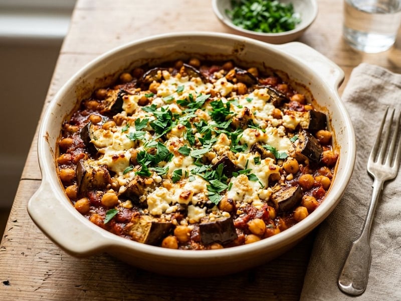 Greek Eggplant and Chickpea Casserole | Melitzanes me Revithia sto Fourno