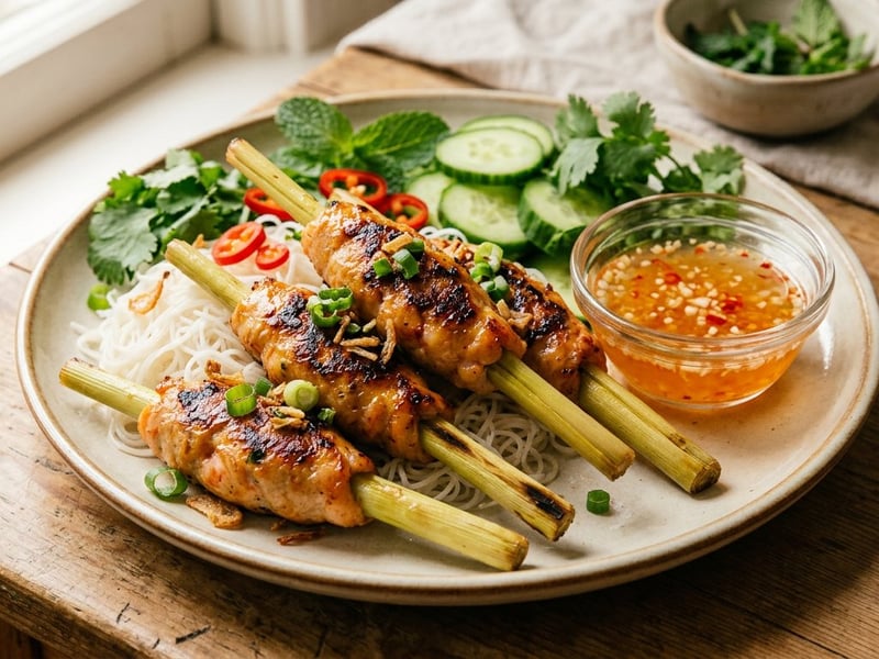 Chạo Tôm | Spicy Prawn Skewers on Lemongrass