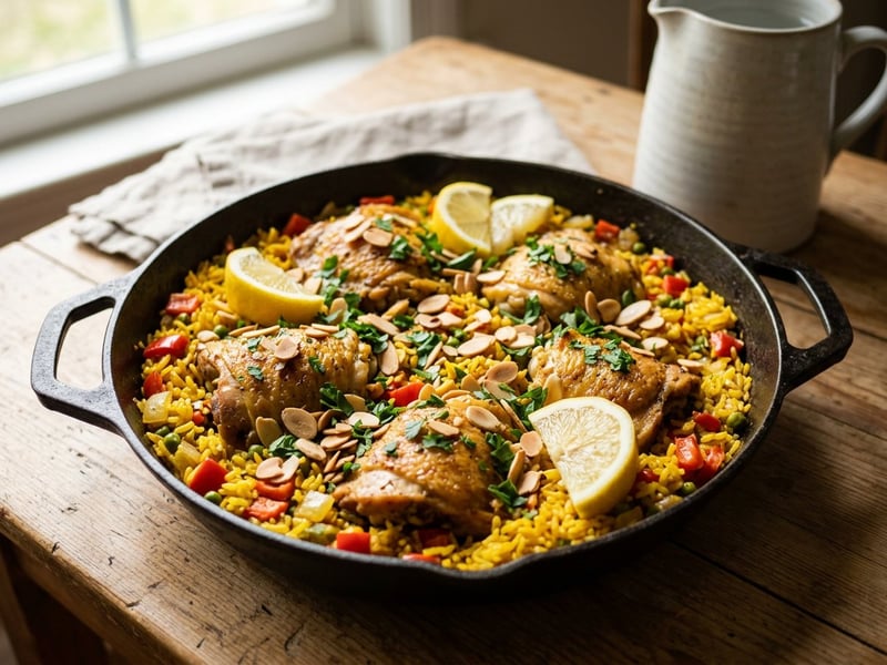 Spanish Chicken and Almond Rice Pot | Arroz con Pollo y Almendras
