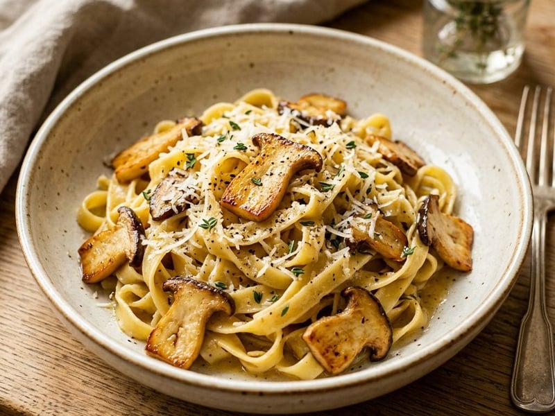 Tagliatelle with Pan-Fried King Oyster Mushrooms & Thyme | Fine Autumn Delight