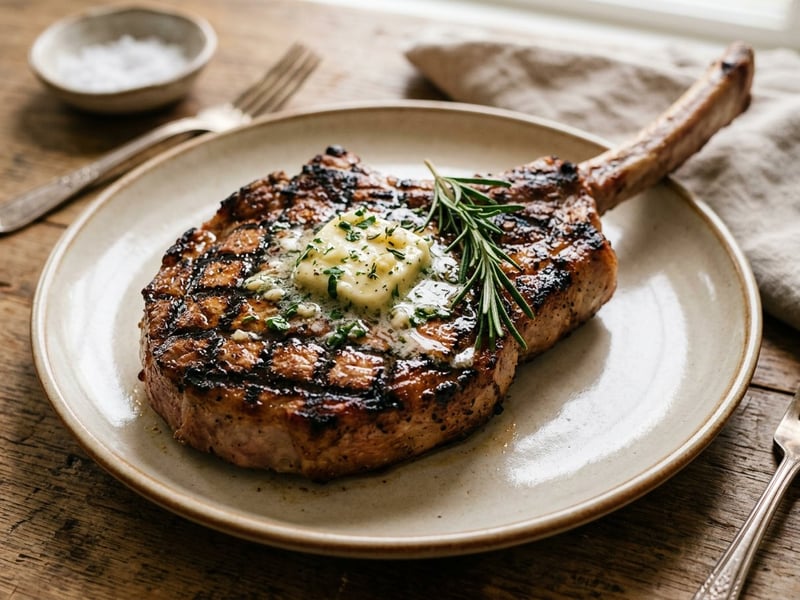 Gegrilltes Pork Tomahawk Steak | Saftig mit Kräuterbutter
