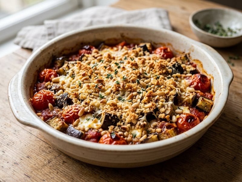 Mediterranean Aubergine Crumble | Savoury Oven Delight