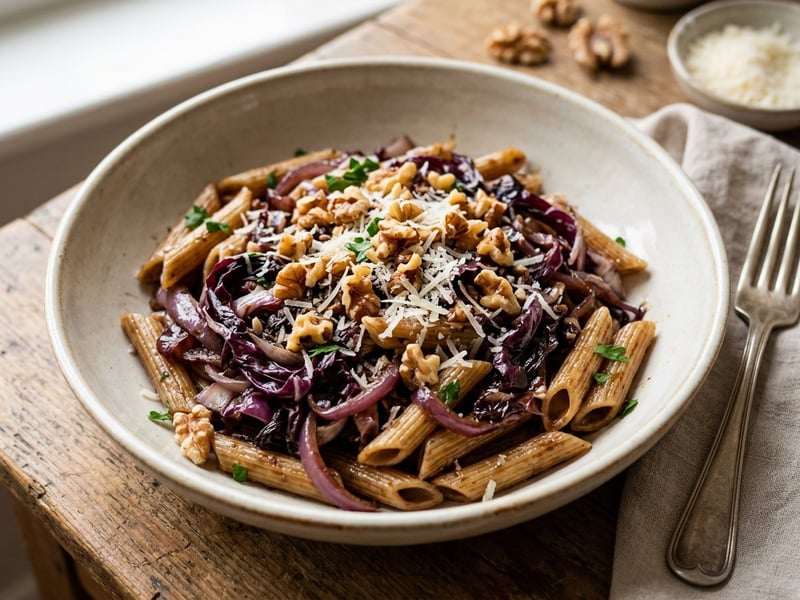 Penne with Caramelized Radicchio & Balsamic Vinegar | Quick Autumn Pasta