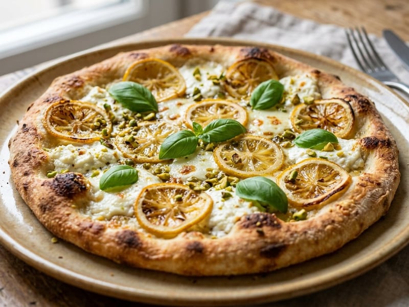 Pizza Bianca al Limone e Ricotta | Crispy Lemon-Ricotta Pizza with Pistachios