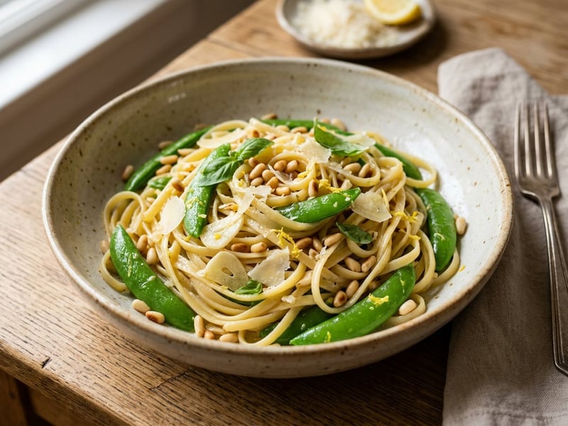 Linguine with Sugar Snap Peas & Pine Nuts | In 20 Minutes