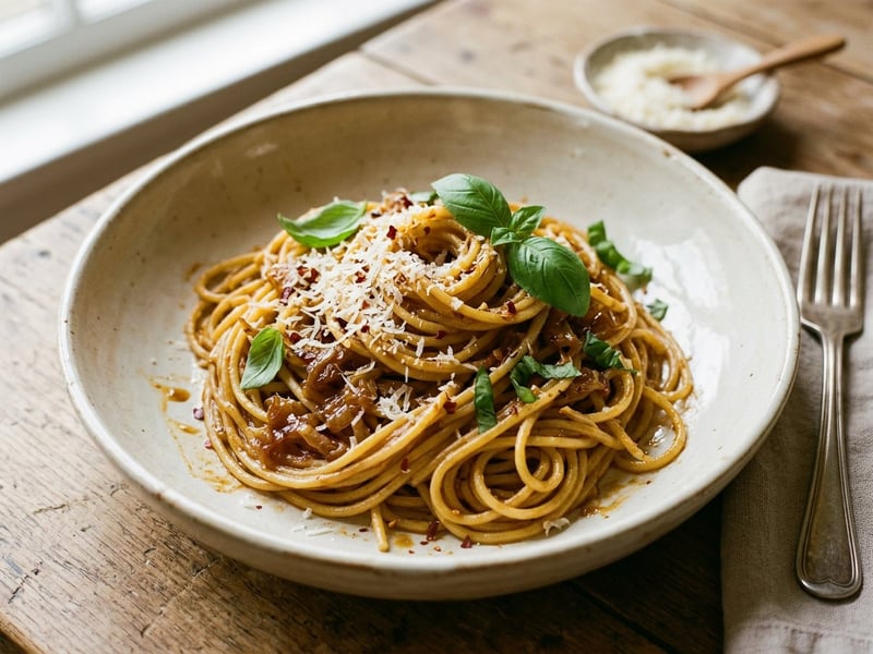 Spaghetti with Caramelized Shallots