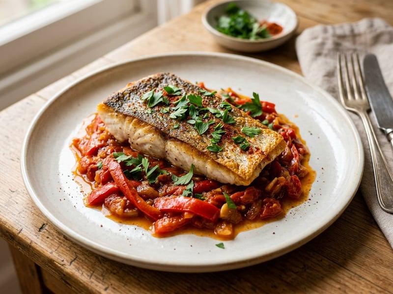 Lucioperca a la Riojana | Spanish Pike-Perch on Bell Pepper and Tomato Vegetables