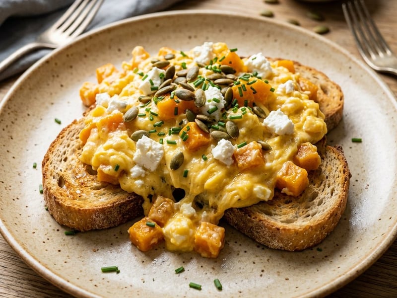 Autumn Pumpkin Scrambled Eggs with Feta | Savoury Brunch