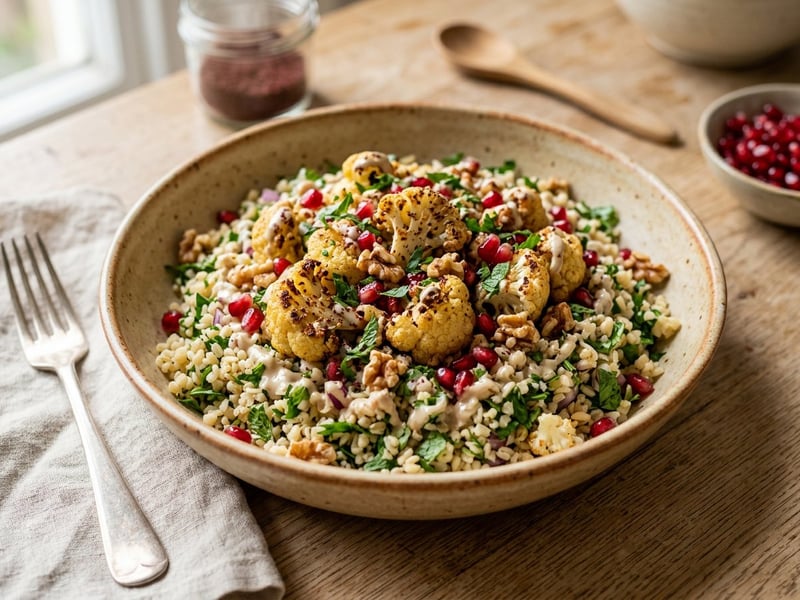Türkischer Blumenkohl-Bulgursalat | Mit nussigem Tahin
