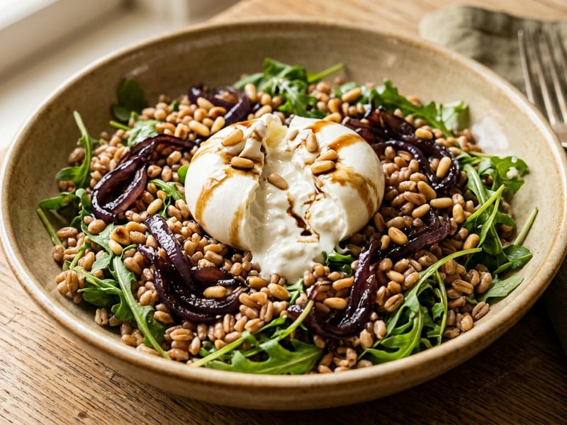 Toskanischer Farro-Salat mit Balsamico-Zwiebeln & Burrata