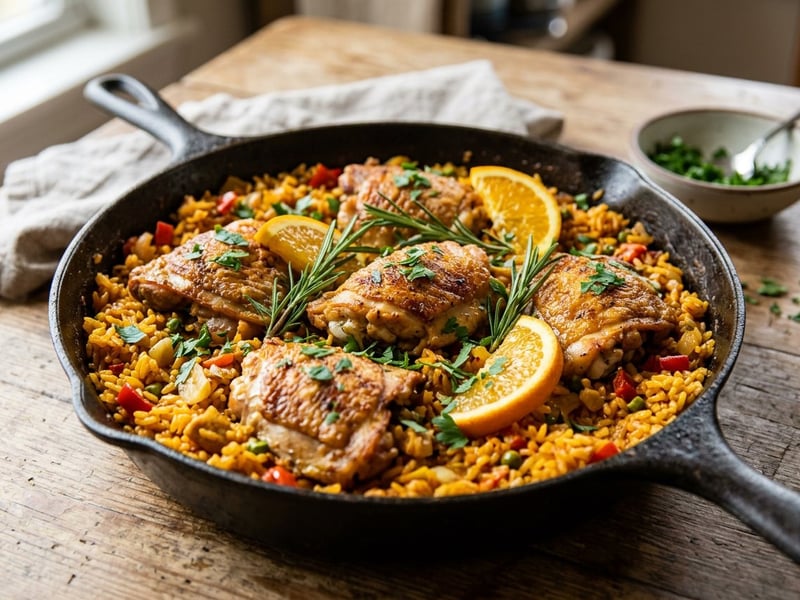 Spanischer Orangen-Hähnchen-Reistopf | Arroz con Pollo a la Naranja