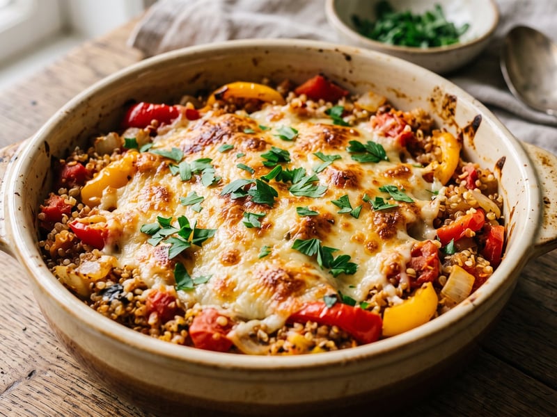 Spanischer Quinoa-Paprika-Auflauf mit Manchego