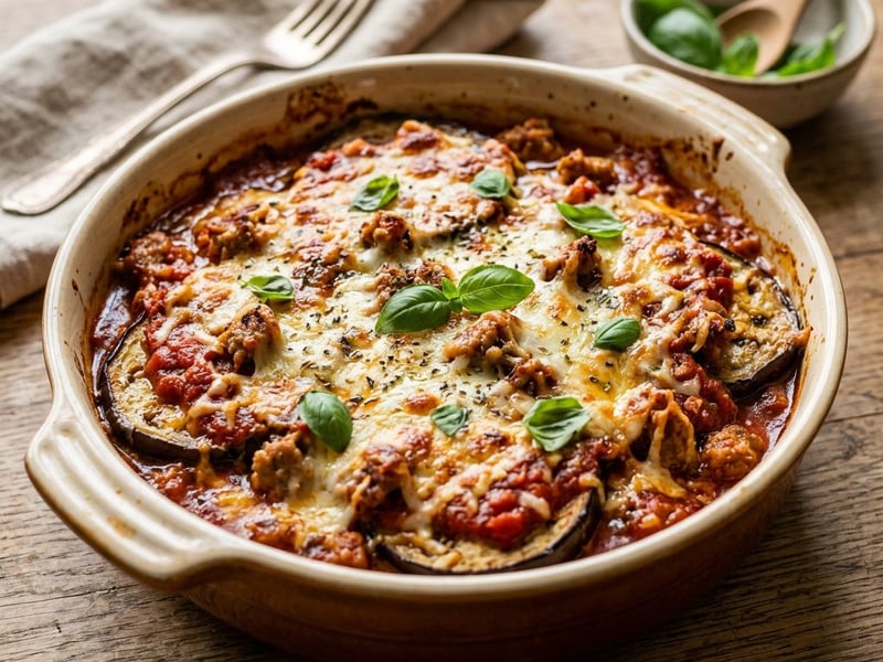 Melanzane con Salsiccia | Herzhafter Auberginen-Auflauf