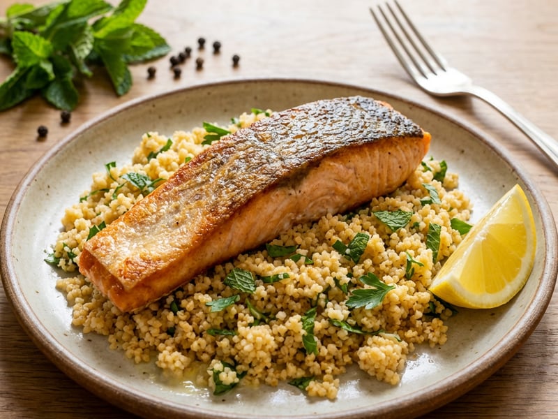 Baked Salmon with Herb Whole-Grain Couscous
