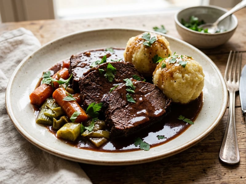 Traditioneller Rinder-Schmorbraten | Zart geschmort in Rotweinsoße