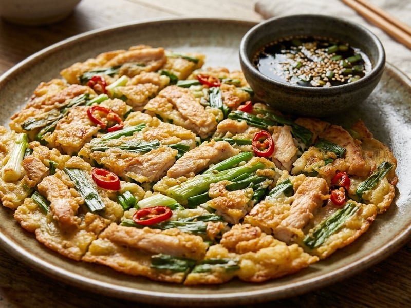 Koreanisches Dak-Pajeon | Knuspriger Frühlingszwiebel-Pfannkuchen