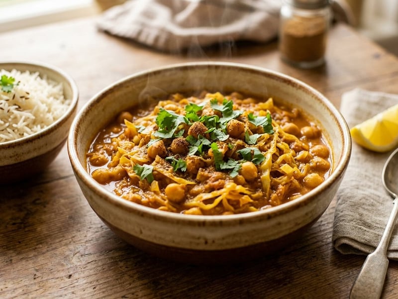 Indisches Spitzkohl-Kichererbsen-Curry | Bandhakopi Chana