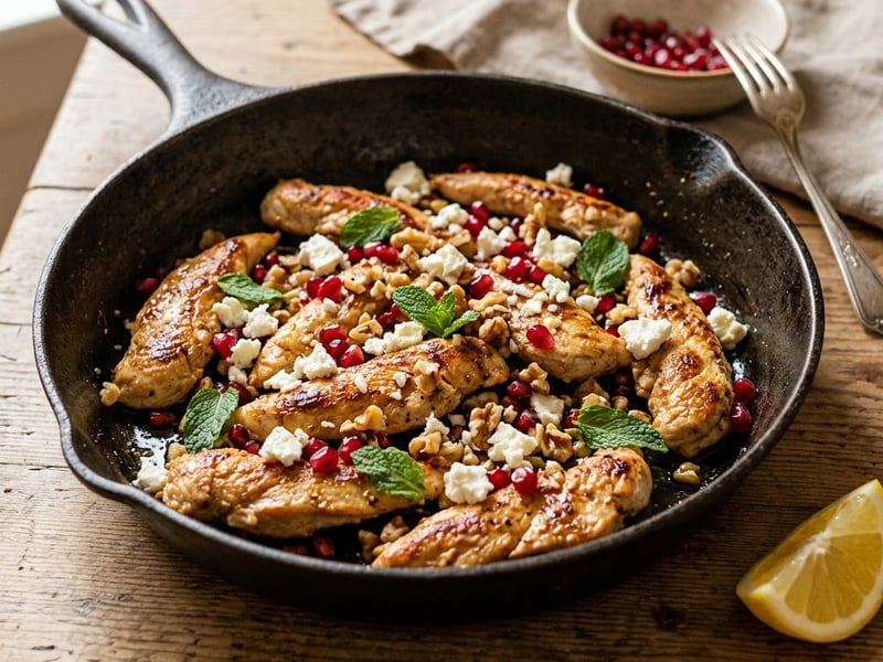 Griechische Putenstreifen mit Granatapfel & Feta | In 20 Minuten