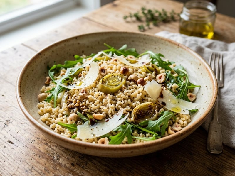 Italienischer Bulgursalat mit geschmortem Lauch & Pecorino | Herbstlicher Toskana-Genuss
