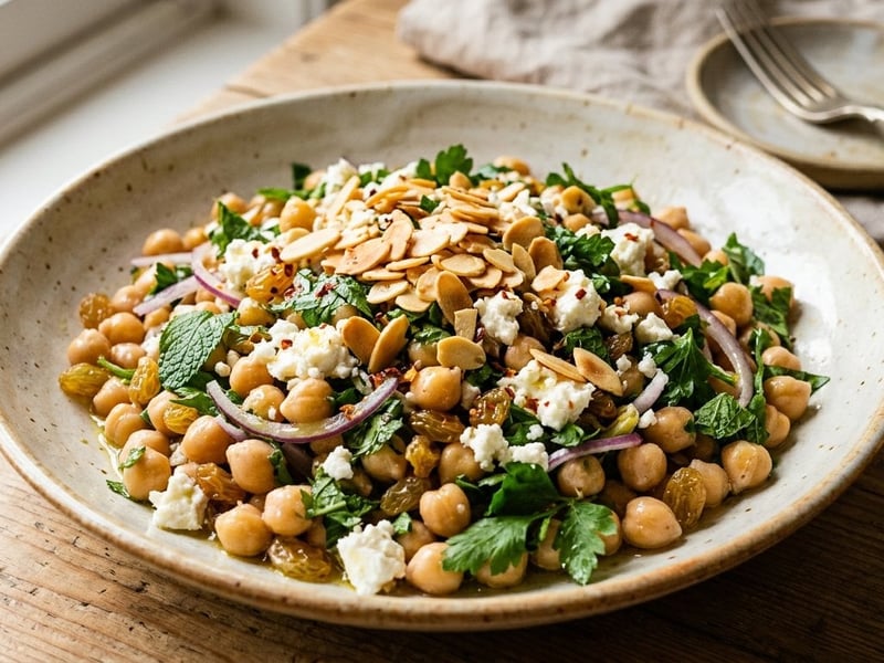 Osmanischer Kichererbsensalat | Mit Sultaninen, Feta & gerösteten Mandeln