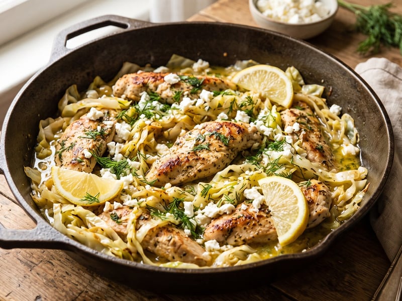 Griechische Zitronen-Hähnchen-Kohl-Pfanne | In 25 Minuten
