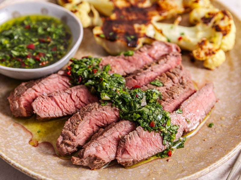 Steak with Chimichurri and Grilled Cauliflower