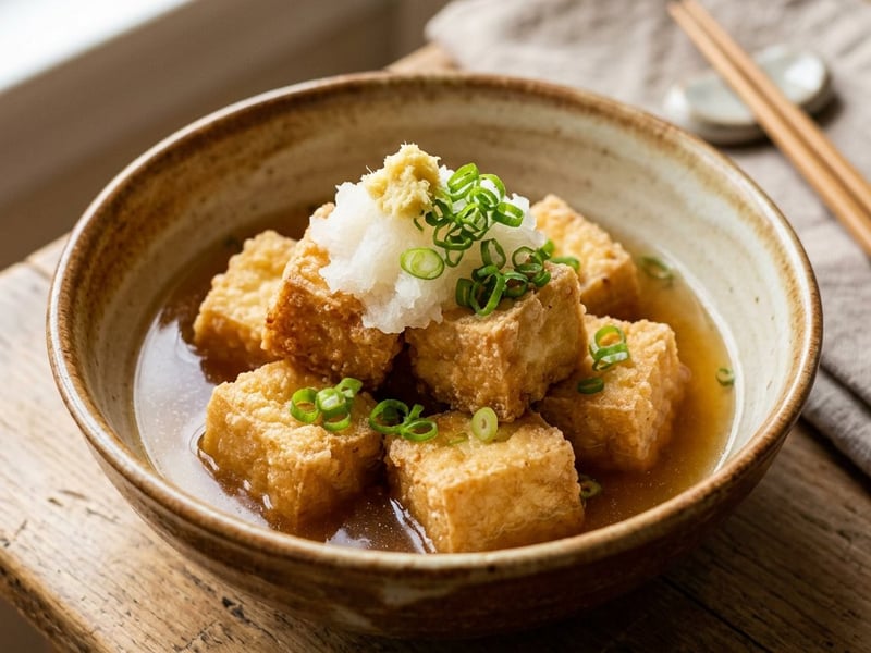 Agedashi Tofu | Knuspriger Tofu in warmer Brühe