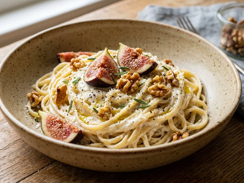 Linguine mit karamellisierten Feigen, Ricotta & Walnüssen | Schnelle Herbst-Pasta
