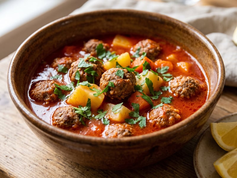 Turkish Sulu Köfte | Juicy Meatballs in Tomato Sauce