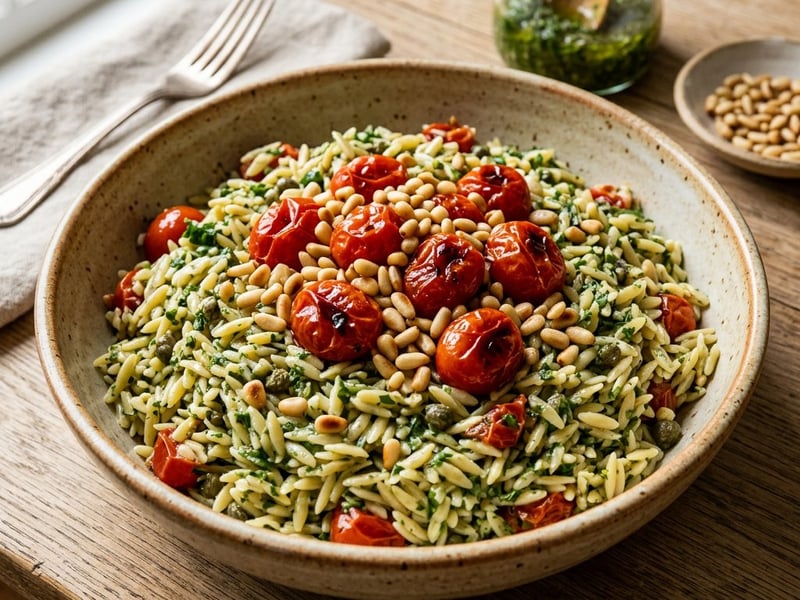 Italian Orzo Salad with Salsa Verde & Roasted Tomatoes