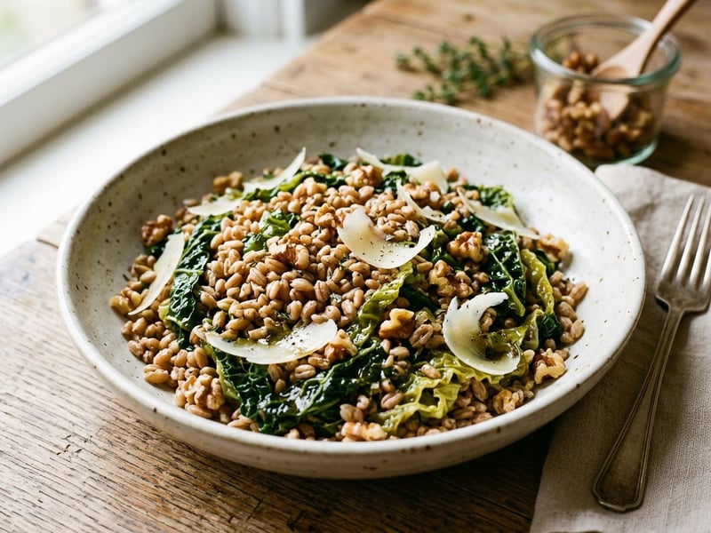 Toskanischer Farro-Salat mit geschmortem Wirsing & Pecorino | Herbstgenuss