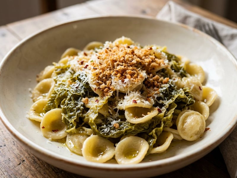 Orecchiette mit geschmortem Wirsing & Knusperbröseln