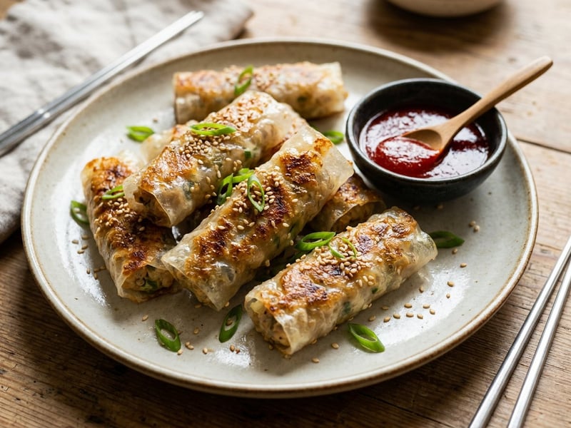 Koreanische Rice Paper Dumplings | Knusprig mit Hähnchen
