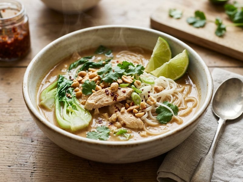 Indonesische Saté-Suppe mit Hähnchen | Cremig & Wärmend
