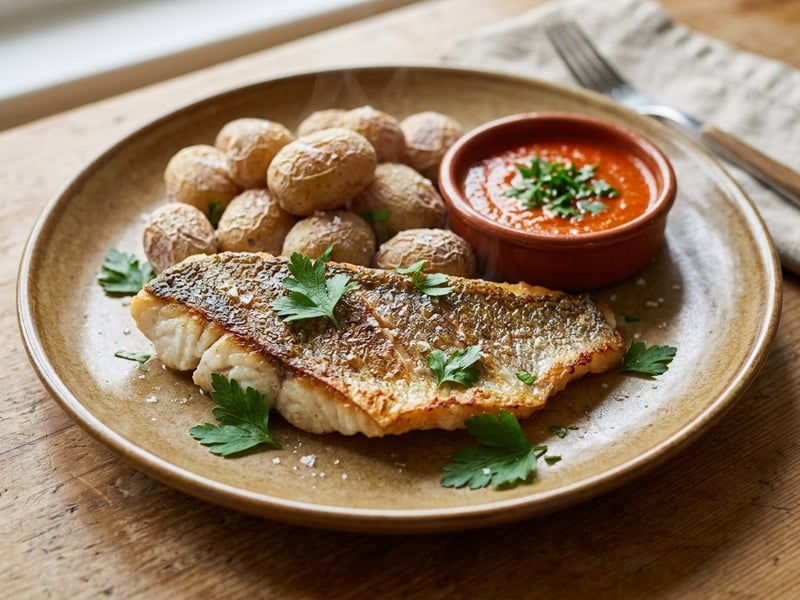 Cabracho a la Plancha con Mojo Rojo | Gebratener Rotbarsch mit Papas Arrugadas