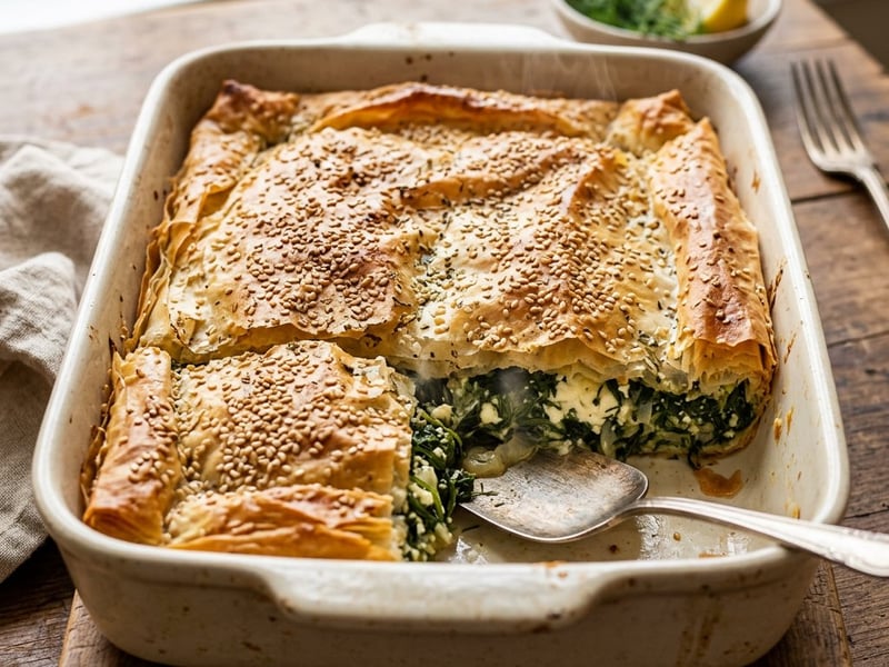 Griechische Spanakopita | Knuspriger Spinat-Feta-Auflauf