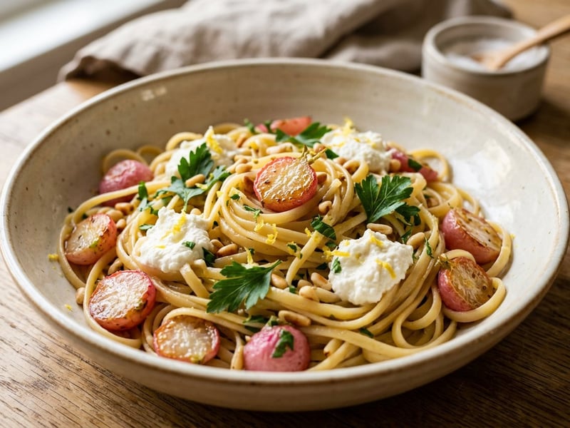 Linguine with Sautéed Radishes, Lemon & Ricotta | In 20 Minutes