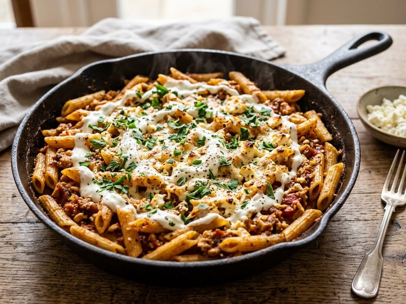 Griechische Hähnchen-Pastitsio-Pfanne | In 25 Minuten