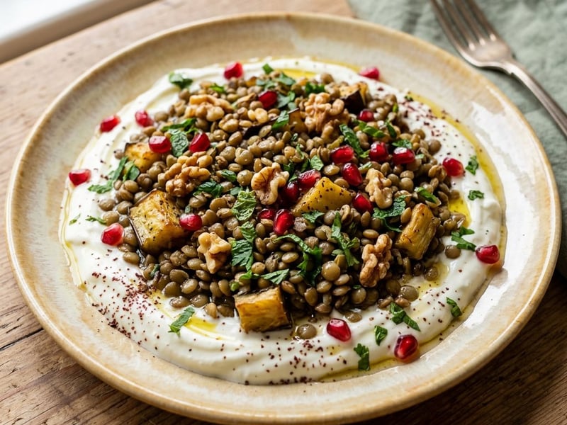 Warm Turkish Aubergine and Lentil Salad | Patlıcanlı Mercimek