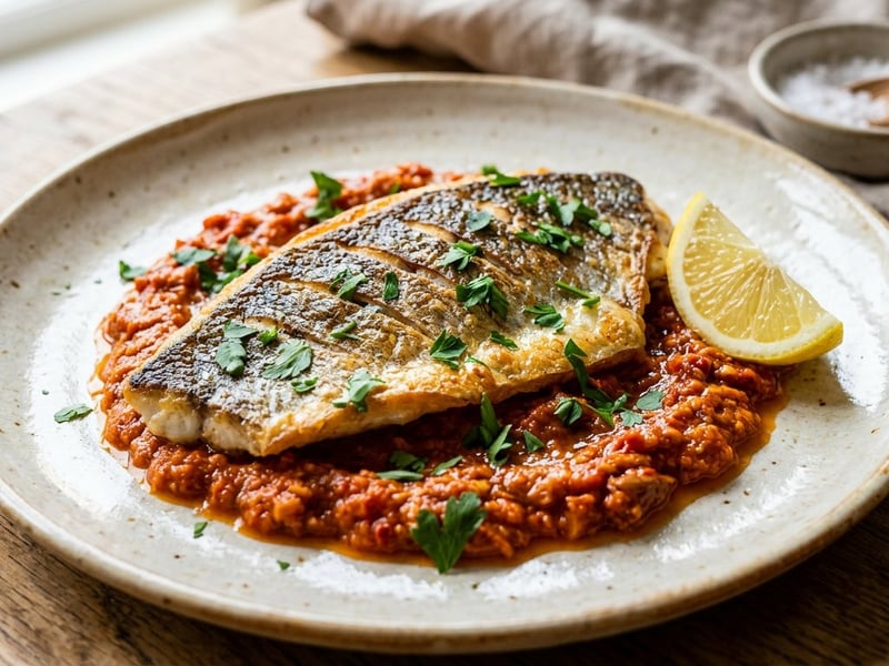 Dorada a la Plancha con Salsa Romesco | Pan-seared sea bream with fine Romesco sauce