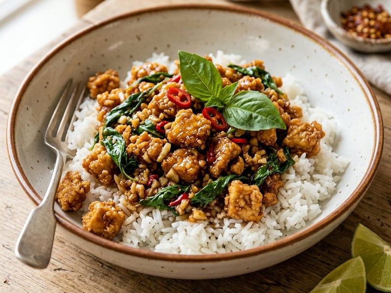 Pad Krapao Tofu | Würziger Thai-Basilikum-Wok in 15 Min.