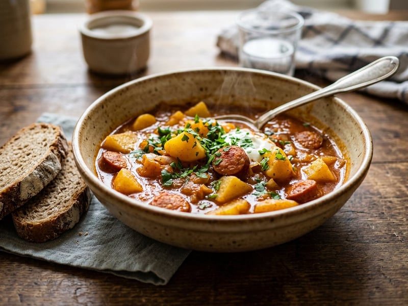 Hearty Potato Goulash | With Spicy Debrecener Sausages