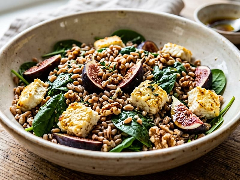 Italian Farro Salad with Baked Ricotta, Figs & Thyme Honey