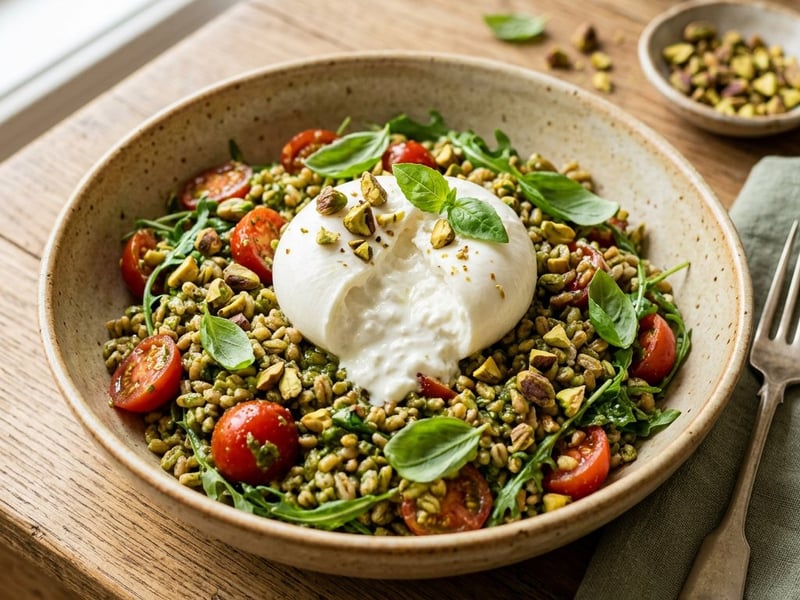 Sicilian Farro Salad | With Pistachio Pesto & Burrata