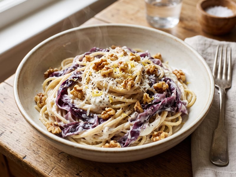 Spaghetti al Radicchio e Ricotta | Cremige Herbst-Pasta