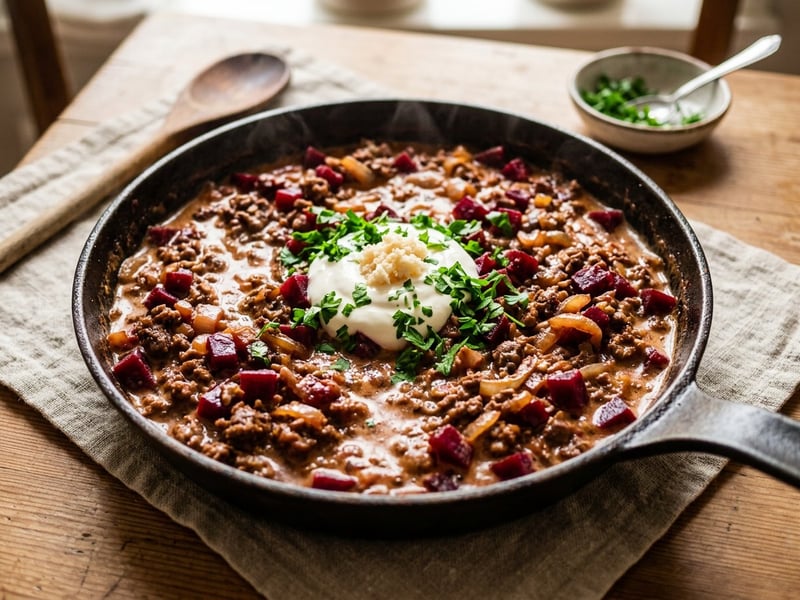 Deftige Rote-Bete-Hack-Pfanne