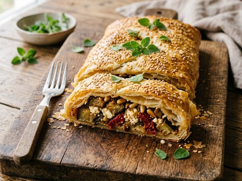 Mediterraner Auberginen-Strudel | Mit Feta und getrockneten Tomaten