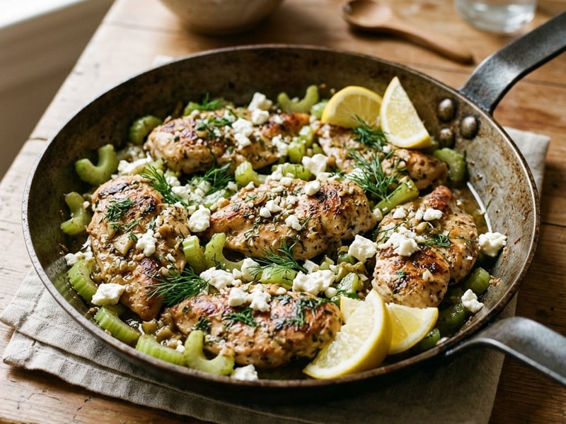 Greek Chicken and Celery Skillet | Tender in 20 Minutes