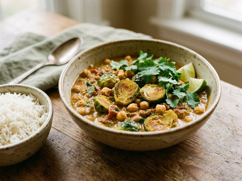Indian Brussels Sprout & Chickpea Curry | Creamy & Spiced